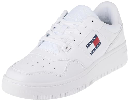 Tommy Jeans Herren Cupsole Sneaker Retro Basket Schuhe, Weiß (White), 43 EU