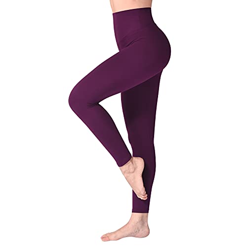 SINOPHANT Leggings Damen High Waist - Blickdicht Leggins mit Bauchkontrolle für Sport Yoga Gym(1 Zwetschgenpurpur,L-XL)