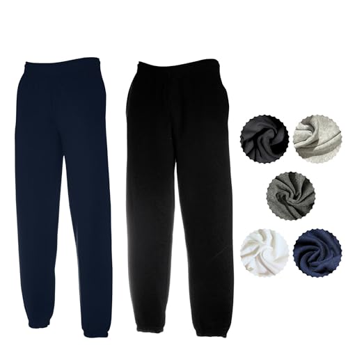 Fruit of the Loom HLKauf Bundle Herren 2er Jogginghose Set Classic Elastic Leg Jog Pants M L XL XXL 3XL Verschiedene Farbsets & HLKauf-Block (1x Deep Navy, 1x Schwarz & 1x HLKauf-Block, L)