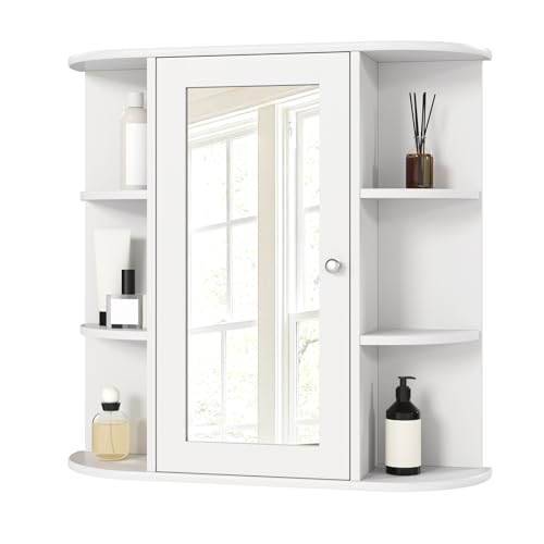 eSituro Spiegelschrank Badspiegel Hängeschrank mit Türen Wandschrank Badschrank, Weiß, BxHxT ca: 60x58x16cm