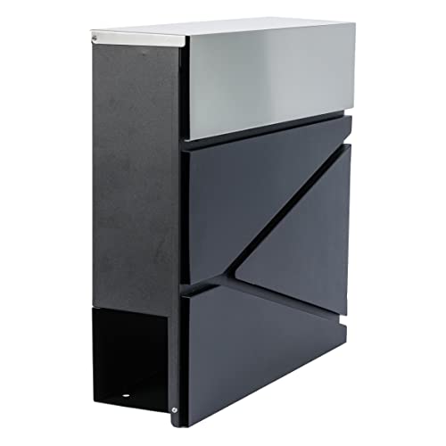 axentia wetterfester Briefkasten anthrazit/Silber mit Zeitungsfach, ca. 37x37x11 cm