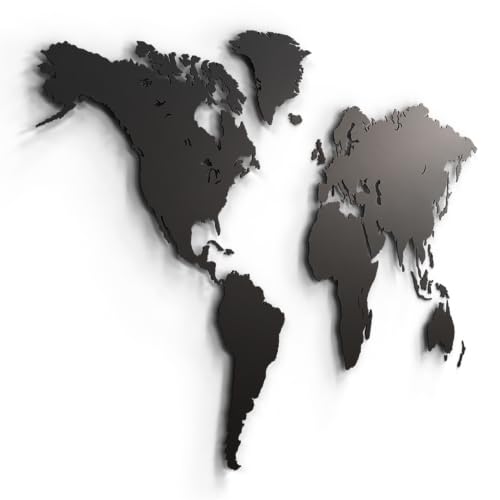 Giallobus - WELTKARTE - HOLZDEKORATION VON MDF-FARBE SCHWARZ - 190X105 CM