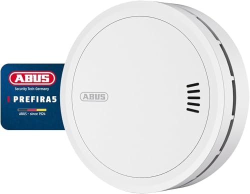ABUS Rauchmelder Prefira 5 - zertifizierter Rauchwarnmelder mit austauschbaren 5-Jahres-Batterien, großer Prüftaste, Fehlalarm-Reduzierung durch Insektenschutzgitter und Verschmutzungskompensation
