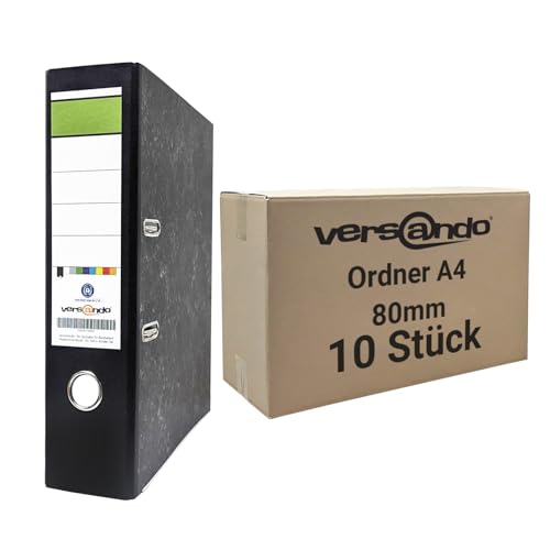 versando 10x breiter Premium Ordner DIN A4 Rücken 8cm Aktenordner Ringordner - Blauer Engel zertifiziert - schwarz