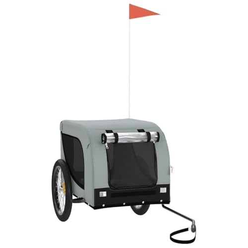 vidaXL Fahrradanhänger für Hunde, Hundeanhänger mit Reflektoren Flagge, Hundetransporter Maximale Belastbarkeit 45kg, Grau Schwarz Oxford-Gewebe Eisen