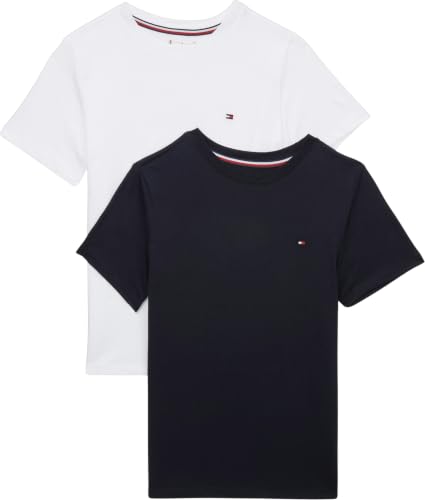 Tommy Hilfiger Jungen 2er Pack T-Shirts Kurzarm Rundhalsausschnitt, Blau (Desert Sky/White), 12-14 Jahre