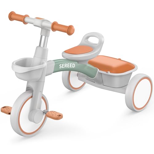 SEREED Dreirad ab 2-5 Jahre, Kleinkinder Spielzeug, Geschenk für Mädchen Junge 2+ Jahren, Einstellbar Laufrad Kinderdreirad (Grün)