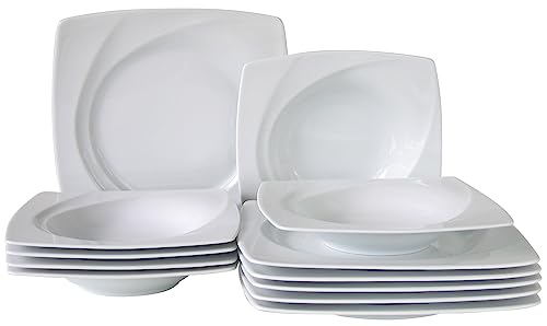 CreaTable, Serie Celebration, Geschirrset aus Porzellan, spülmaschinen- und mikrowellengeeignet, Made in Europe (Weiss, Tafelservice 12 teilig)