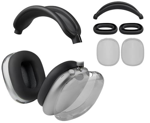SOULWIT Schutzset für AirPods Max 2/1 (2026/2024/2020, USB-C/Lightning), Kopfband Stirnband Headband Abdeckung + TPU-Schutzhülle + Silikon Ohrpolster Schutz Abdeckung, Schweißresistent, Waschbar