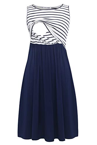 Smallshow Ärmelloses Patchwork-Umstandskleid mit Taschen für Frauen Navy Stripe-Navy Medium