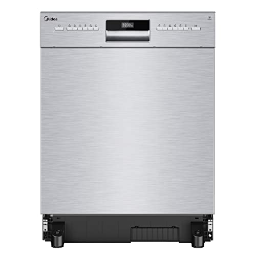 Midea Geschirrspüler Unterbau MDWEU1435XSS-W, 14 Maßgedecke, Spülmaschine 60 cm Teilintegrierbar mit WIFI, Extra Trocknung, 7 Programme, 47dB, 0-24h Startzeitverzögerung, Inox
