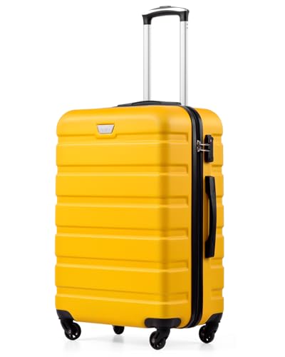 COOLIFE Mittelgroßer Koffer für Urlaubsreise, Kreuzfahrten und Studium im Ausland, 67cm L, PC+ABS, Hartschale, Leicht Robuster, Trolley mit Spinner Räder, YKK Reißverschluss, TSA-Schloss, Gelb