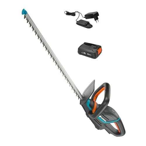 Gardena Akku-Heckenschere ComfortCut 60/18V P4A Ready-to-Use Set: Ergonomisch, Messergeometrie, Leichtgewicht, Akkustand, Kabellos (14731-20)