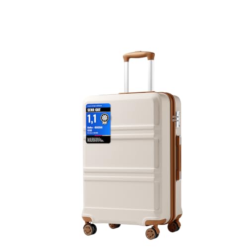 KONO Handgepäck Koffer Trolleys Leicht Hartschalenkoffer Reisekoffer mit 4 Rollen und TSA Schloss, 52x38x21cm, 36Liter, Zwillingsrollen Rollkoffer, ABS+PC Hartschale (Cremeweiß, M)
