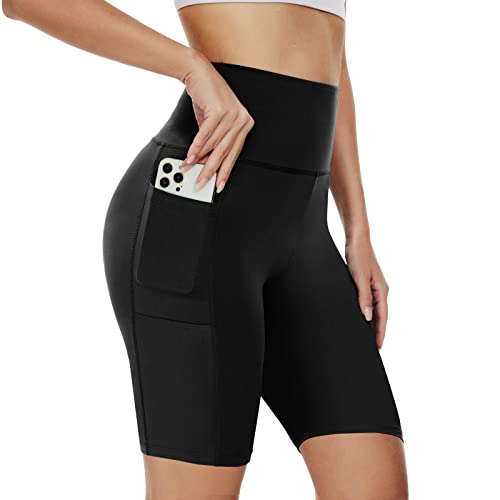 AMIYOYO Radlerhose Damen mit Taschen Leggings Sporthose Kurze High Waist Blickdicht Sportshorts Dehnbar Hotpants Bequem für Yoga Fitness Gym Sommer