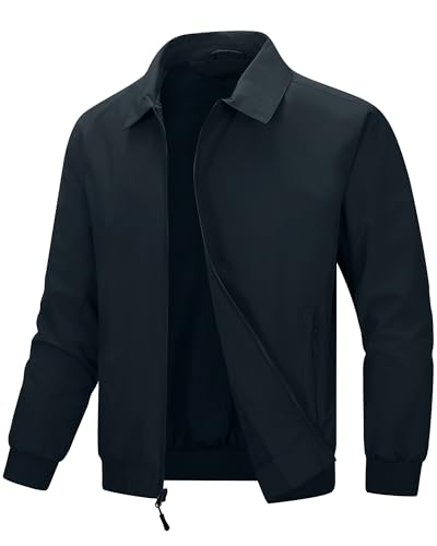 33,000ft Herren Dünne Bomberjacke Leicht Übergangsjacke Frühling Sommer Outdoor Jacke Lässig Sportjacke mit Reißverschluss Mitternachtsblau L
