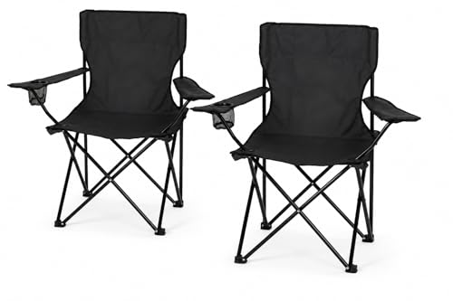 Nexos 2-er Set Angelstuhl Anglerstuhl Faltstuhl Campingstuhl Klappstuhl mit Armlehne und Getränkehalter praktisch robust leicht schwarz