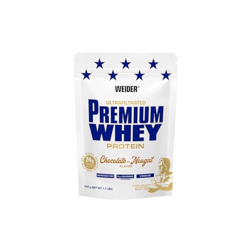 Weider Premium Whey Protein Pulver - Hoher Proteingehalt, wenig Kohlenhydrate & wenig Fett mit L-Glutamin und Vitamin B6-500g - Schoko-Nougat