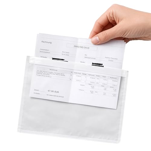 Netuno 250 transparente selbstklebende Lieferscheintaschen DIN C5 24 x 18,1cm Dokumententaschen für Begleitpapiere Garantiekarten Lieferscheine Dokumente Rechnungen Rechnungstaschen Pakettaschen