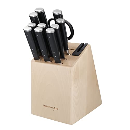 KitchenAid Gourmet 11-Piece Japanese Steel Knife Set with Sharpener and Birchwood Block