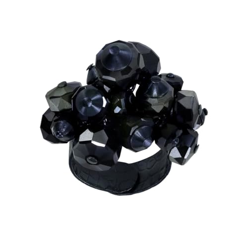 Konplott: Ring Office Glimpse, moderner und modischer Gipsy-Ring mit mehreren Kristallrondellen, für Damen/Frauen (schwarz)