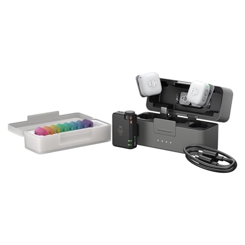 DJI Mic Mini 2 (2 TX + 1 Standard RX + Ladeschale), Lavalier-Mikrofon, Ansteckmikrofon für iPhone und Android/Kamera/Tablet/PC, Handy-Mikrofon, 48h Akkulaufzeit, Magnet-Abdeckungen in Mehreren Farben