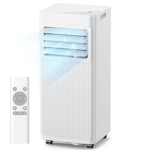 Mobile Klimaanlage 7000 BTU, 4-in-1 Klimagerät mit Abluftschlauch & 4m Fensterabdichtung für Schiebefenster & Kippfenster, Ohne Bohren, Kühlen & Entfeuchten, 25m², Polarweiß