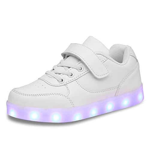 Kinder-Turnschuhe, LED-Schuhe, leuchtend, blinkend, USB-Aufladung für Jungen und Mädchen, Dwhite, 32 EU
