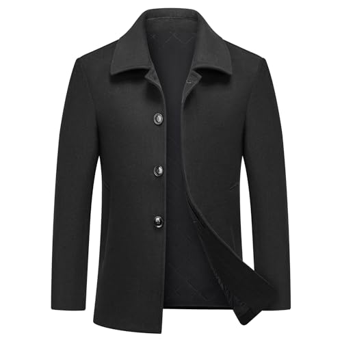 MODFUL Herren Kurzer Wollmantel Warm Wolle Lässiger Mantel Peacoat Slim Fit für Business (Schwarz, XL)