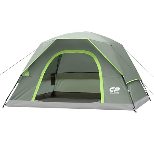 CAMPROS CP Campingzelt 4 Personen Wasserdicht, Familienzelt mit Moskitonetz & Belüftung, Kuppelzelt mit Schnellaufbau, Leichtes Outdoor Zelt für Camping, Festival & Trekking, 244 x 213 x 127 cm