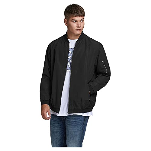 Herren JACK & JONES Leichte Bomber Jacke Plus Size | College Übergangs Blouson | Große Übergrößen JJERUSH, Farben:Schwarz-2, Größe Jacken:7XL