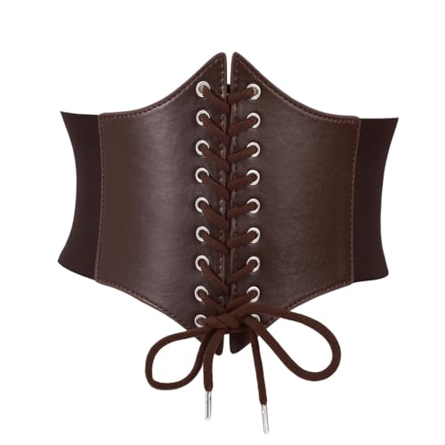 COYUN 1 pcs Korsett Damen, Braun Taille Piratenkostüm Gürtel, Damen Elastischen Korsett, Halloween-Kostüm, Corset Belt, Pirat Breit Corsett, Retro Leder Corsage Frauen, Schnürkorsett