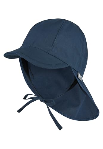 Sterntaler Schirmmütze Nacken - Unisex Baby- und Kinder Mütze mit Nackenschutz und einsteckbaren Ohrenklappen - UV-Schutz 50+ Sommermütze zum Binden - Popeline (Bio) Kopfbedeckung - marine, Größe 53