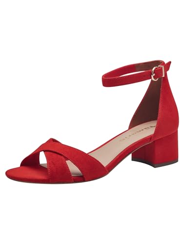 Tamaris Damen Sandalen mit Absatz Textil Vegan Blockabsatz Sommer; RED/rot; 37
