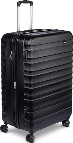 Amazon Basics Hartschalen-Koffer Groß, Erweiterbares ABS-Reisegepäck, 4 Doppel-Spinnerräder, Kratzfest, 78cm x 52,6cm x 32cm, 105l, 5,4kg, Schwarz, für Längere Reisen und Familienurlaub