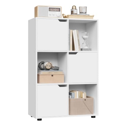 WOLTU Bücherregal, Bücherschrank mit 3 Türen und 6 Fächer, Weiß