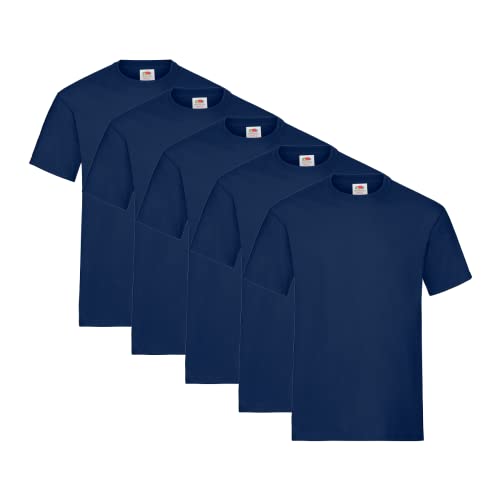 Fruit of the Loom Herren Regular Fit T-Shirt Heavy Cotton Tee Shirt 5 pack, Blau (Navy), XXL