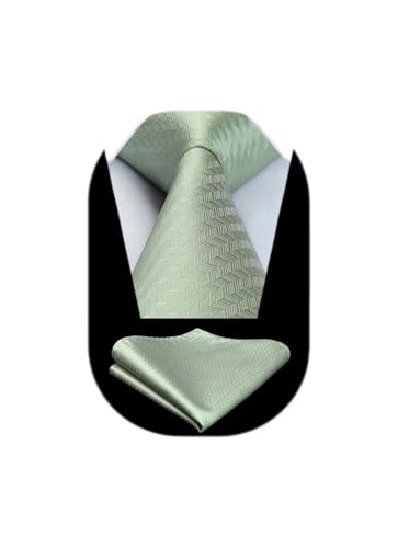 HISDERN Krawatte Salbeigrün Herren Krawatten mit Einstecktuch Hochzeit Elegant Krawatte & Taschentuch Set Business