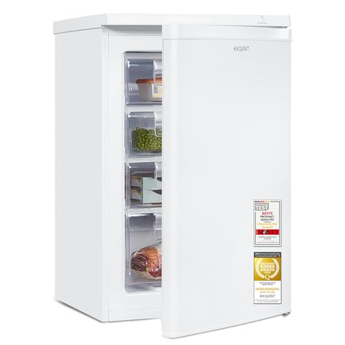 Exquisit Gefrierschrank | 91 l Nutzinhalt, Energieeffizienzklasse E, 40 dB(A) | kompakte Bauform, 4-Sterne-Gefrieren, manuelle Temperaturregelung, wechselbarer Türanschlag | GS512-040E weiss