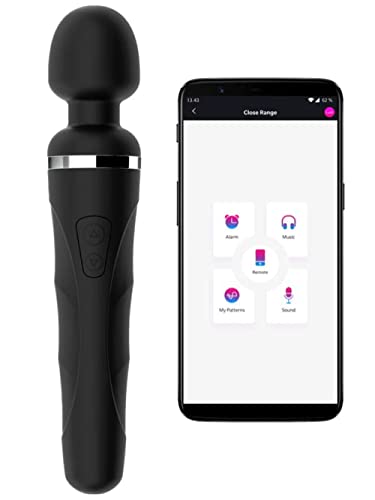 LOVENSE Domi 2 Bluetooth Ferngesteuerter Massagestab mit APP, Unbegrenzte Benutzerdefinierte Vibrationsstufen und Muster, Silikon, Schwarz