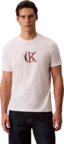 Calvin Klein Herren T-Shirt Kurzarm Graphic mit Rundhalsausschnitt, Weiß (White Greige), L