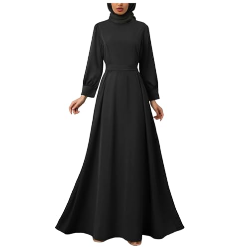 Amxleh Damen Muslimische Kleider Schwarz Gebetskleidung Dubai Einfarbig Abaya Jilbab für Ramadan Vintage Ganzkörper Lang Mubarak Kaftan Damen Kleid Elegant Islamische Gebetskleid
