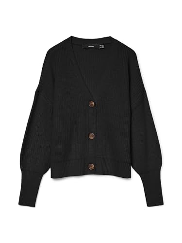 VERO MODA Damen Vmlea Ls V-Hals Manchet Cardigan Noos Strickjacke, Schwarz, M EU