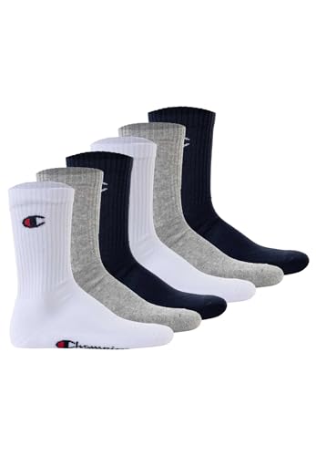 Champion Unisex Socks Basics 6pk Crew Füßlinge, Hellgrau Meliert, Weiß, Schwarz, 39-42 EU