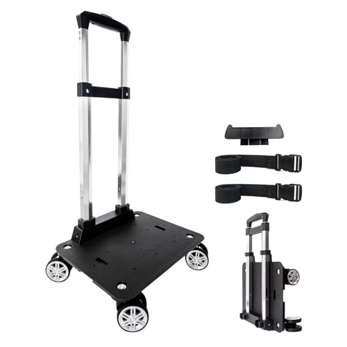 Rucksack-Trolley, Klappbarer Gepäckwagen mit 360° Schwenkrollen, Rollwagen | Leichter Aluminiumrahmen mit sicherem Gepäckriemen, ideal für Rucksäcke, Laptoptaschen und Reisen