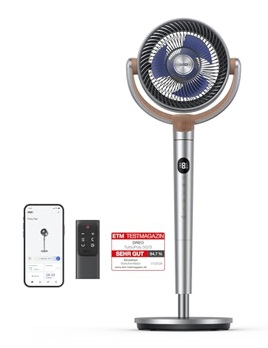 Dreo Smart Standventilator, 120°+120° Oszillierend Ventilator mit Wi-Fi/Sprachsteuerung, 20dB Leiser Bodenventilator für Schlafzimmer, einstellbare Höhe, 8 Geschwindigkeiten, 6 Modi, 12H Timer