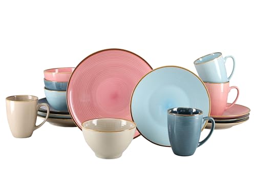 CreaTable, 22506, Serie COSY DAY, 16-teiliges Geschirrset für 4 Personen, Kombiservice aus Steinzeug, spülmaschinen- und mikrowellengeeignet, Qualitätsproduktion