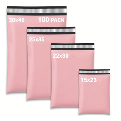 100 Stk Versandtaschen Mix Set in 4 Größen, Recycelbar 120μm Versandbeutel Kunststoff reißfest, Blickdichte Plastikversandtüten für Versandtaschen Kleidung, Versandverpackung für Vinted, Kleinanzeigen