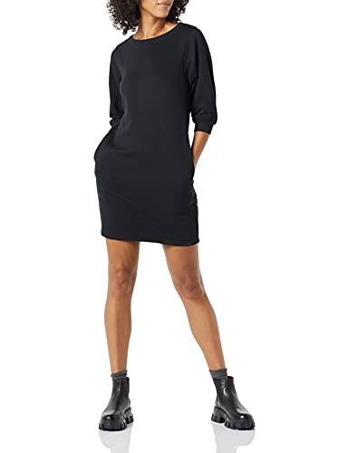 Amazon Essentials Damen-Sweatshirtkleid aus Fleece, Blousonärmel, Rundhalsausschnitt (erhältlich in Übergröße), Schwarz, Größe L