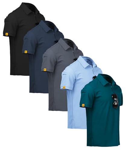ZITY 5er Pack Poloshirts Herren Kurzarm Schnelltrocknend Atmungsaktives T-Shirt Männer Sommer Polohemd Sport Shirt Regular Fit Golf Polo Shirts für Herren(L)